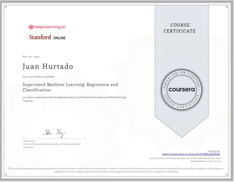 Supervised Machine Learning Certificate