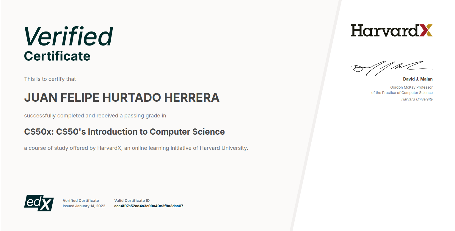 CS50x Certificate